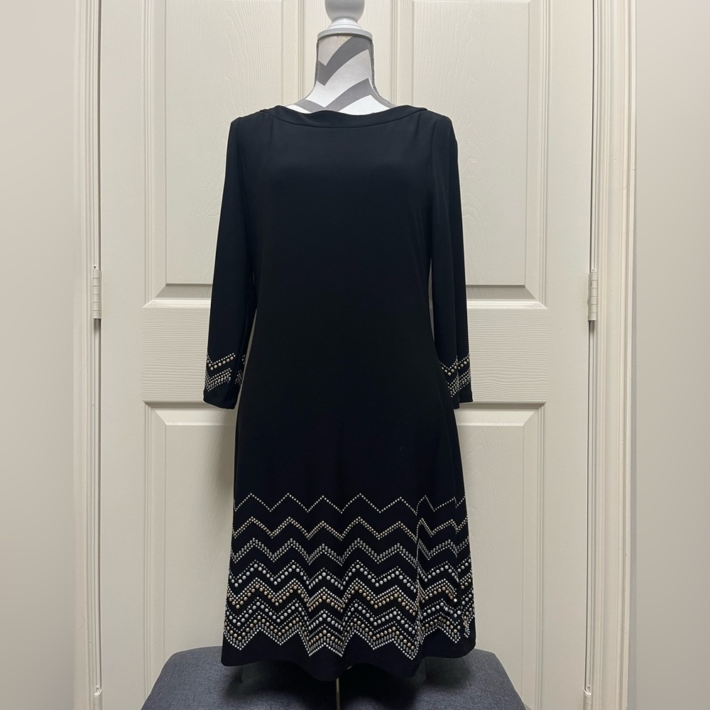 WHBM Black Midi Dress with Silver and Gold Accents
